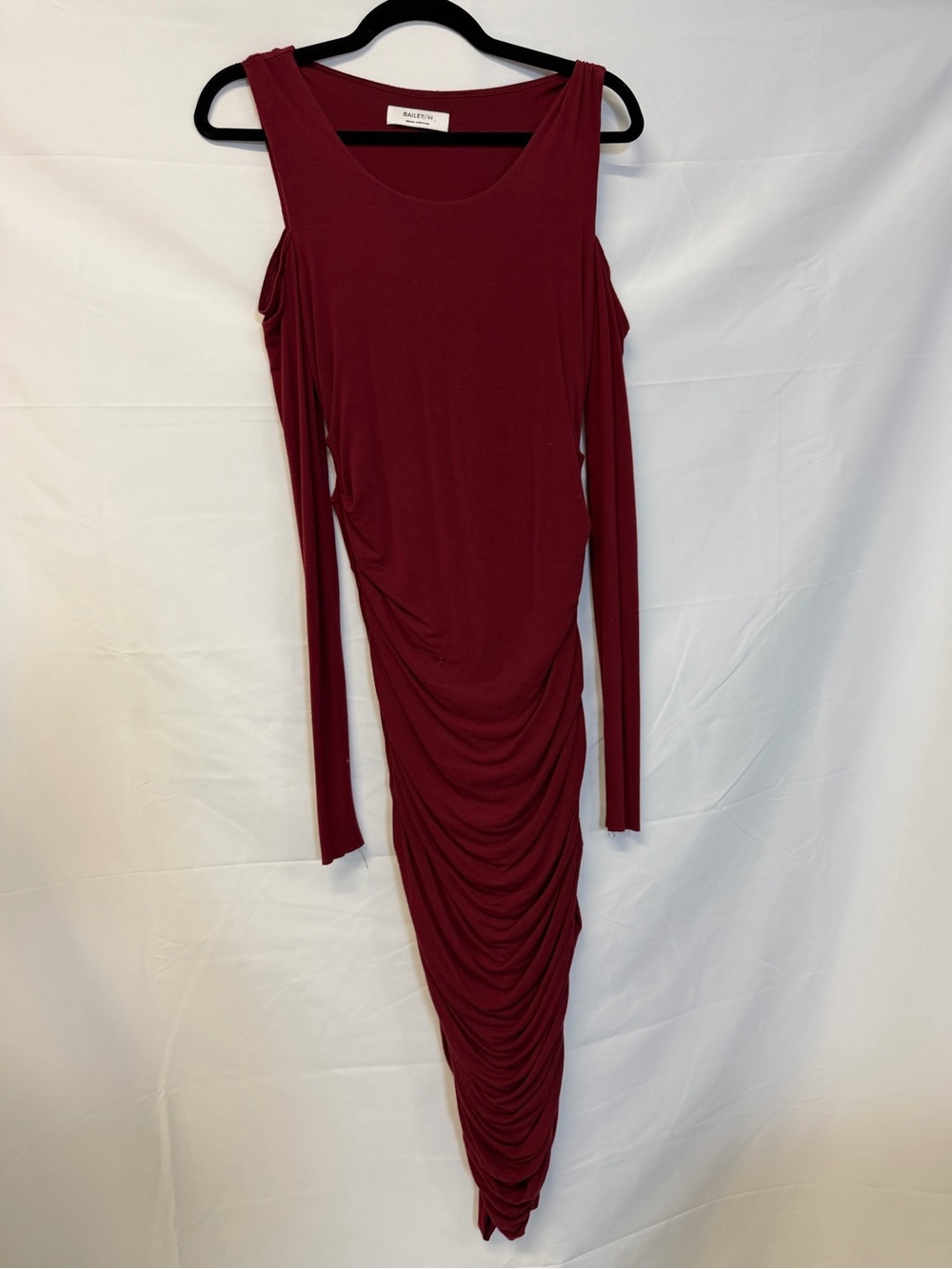 Bailey 44 Red Ruched Bodycon Midi Dress Cold Shoulder Long Sleeve Size M